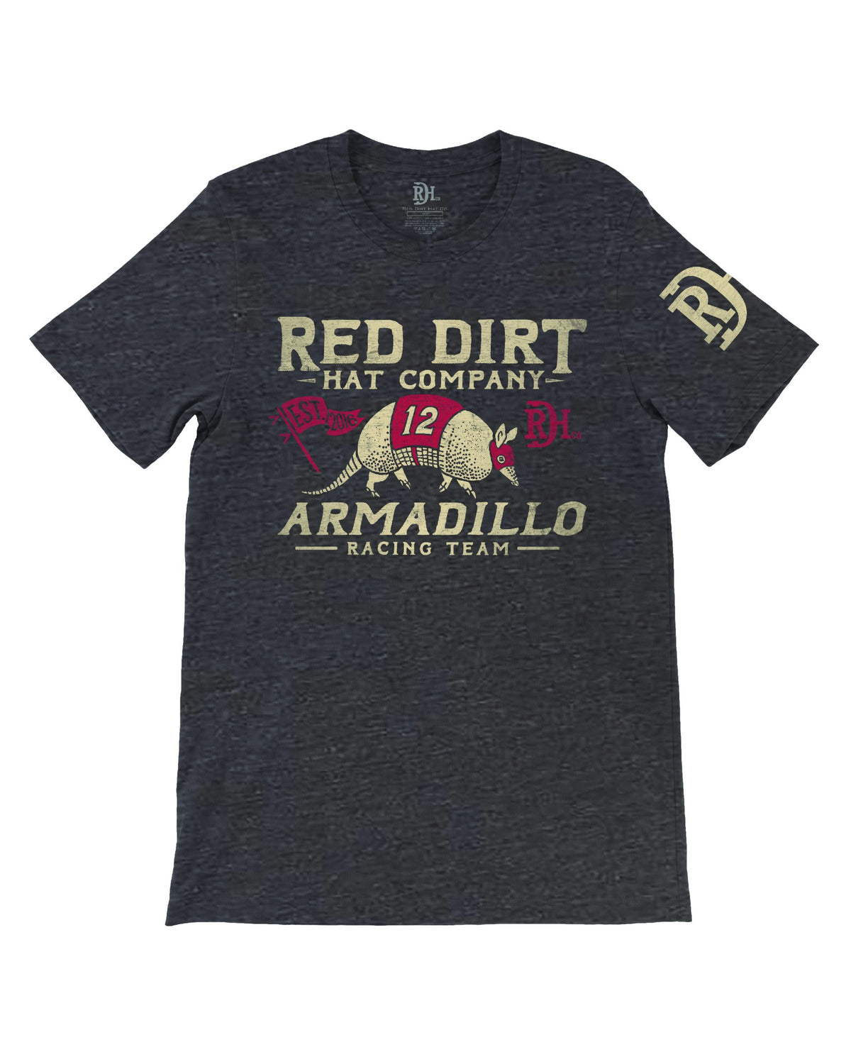 Red Dirt Hat Co. "Dillo Racing Flag" T-Shirt in Heather Black