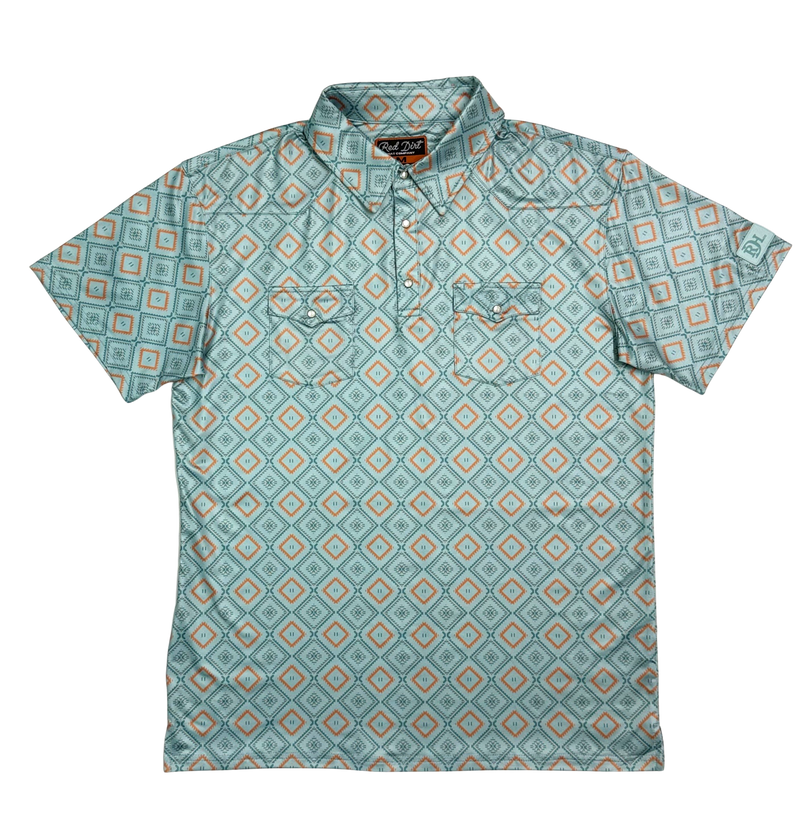 Red Dirt Hat Co. Men's S/S Cowboy Casual Polo in Blue Tribal