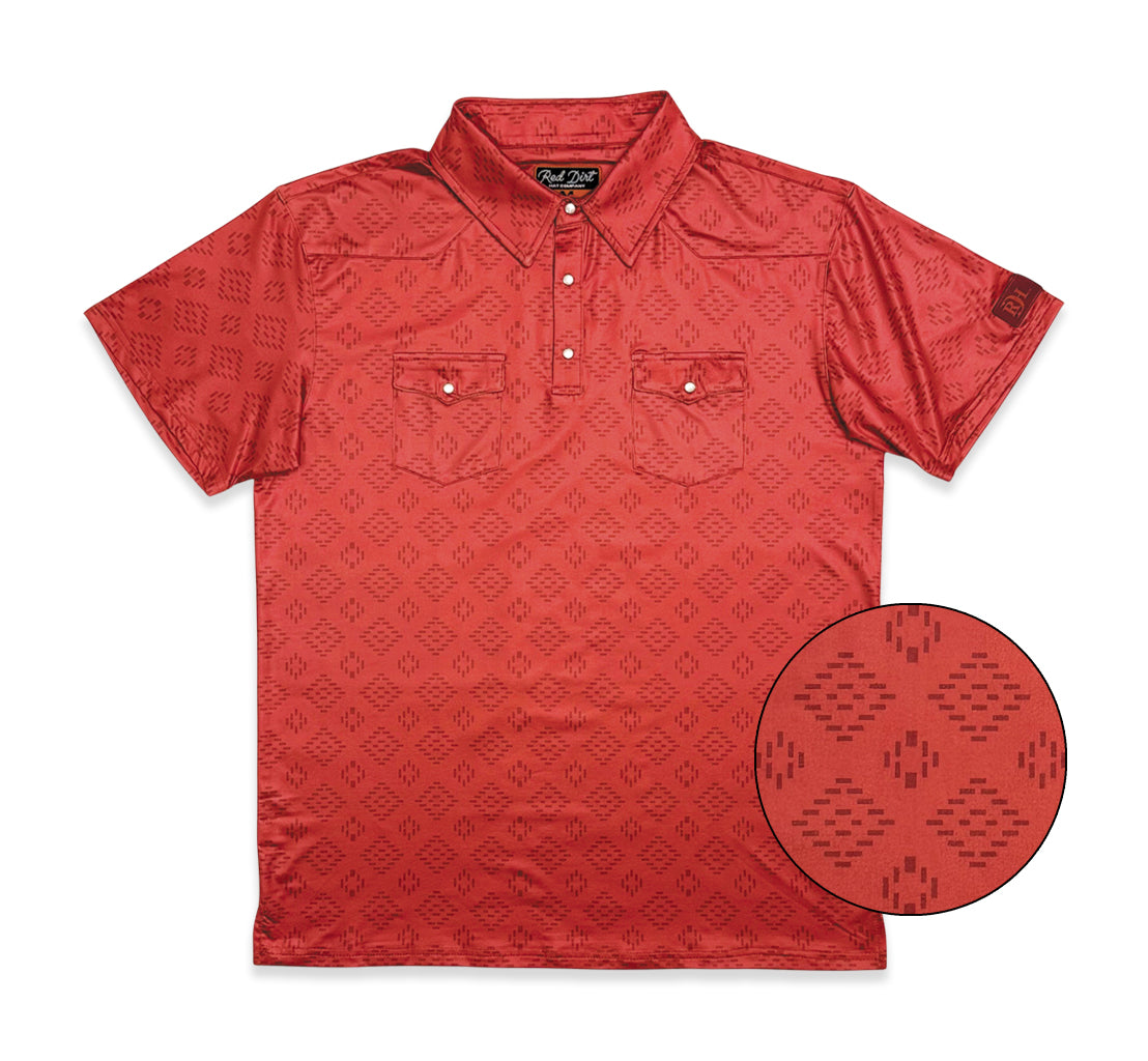 Red Dirt Hat Co. Men's S/S Cowboy Casual Polo in Deep Red Aztec