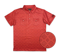 Red Dirt Hat Co. Men's S/S Cowboy Casual Polo in Deep Red Aztec
