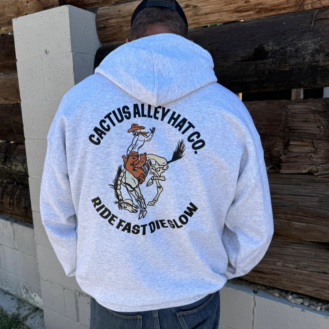 Cactus Alley Hat Co "Ride Fast Die Slow" Pullover Hoodie in Ash Grey