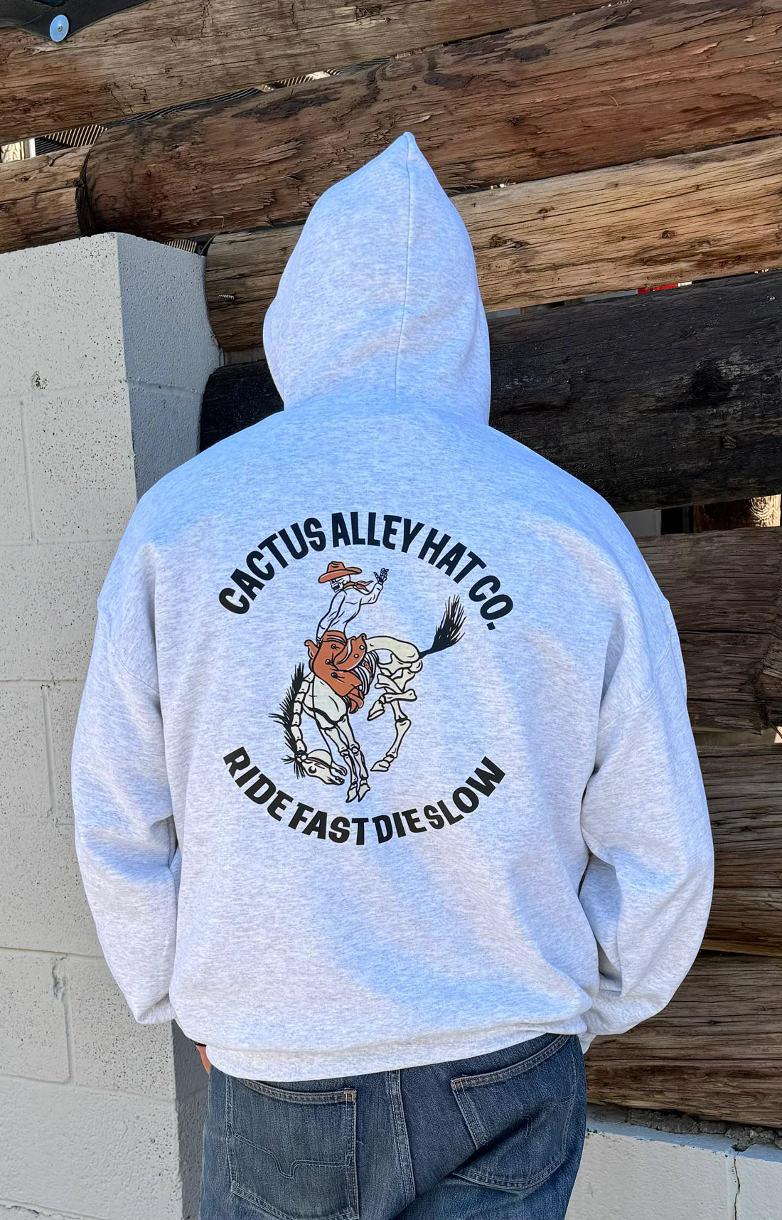 Cactus Alley Hat Co "Ride Fast Die Slow" Pullover Hoodie in Ash Grey