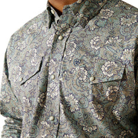 Ariat Men's Rocky L/S Classic Fit Western Snap Shirt in Khaki Mint Paisley