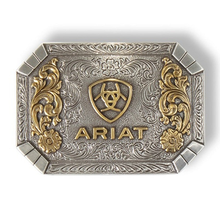 Ariat Antique Silver & Gold Logo Rectangle Belt Buckle