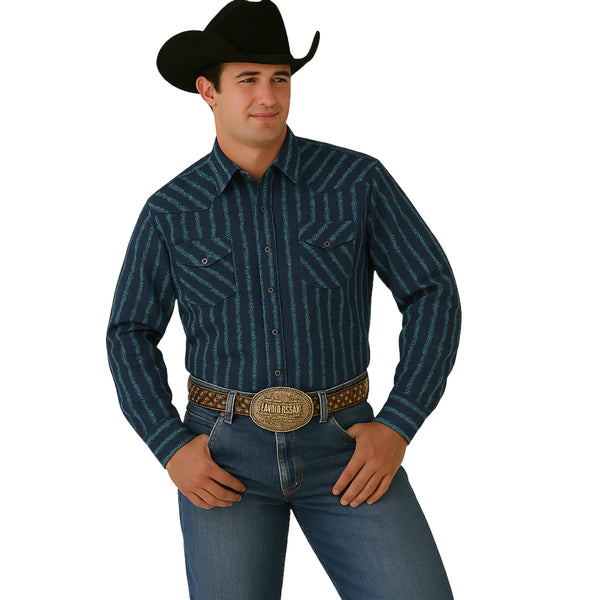 Cinch Men's L/S Modern Fit Floral Stripe Western Snap Shirt in Navy