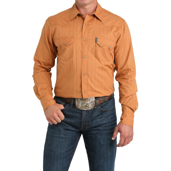 Cinch Men's L/S Modern Fit Stripe Western Snap Shirt in Brown