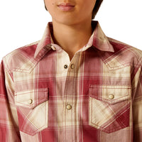 Ariat Boy's Hardwick Retro Fit Western Snap Shirt in Red Plaid