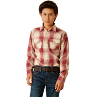 Ariat Boy's Hardwick Retro Fit Western Snap Shirt in Red Plaid
