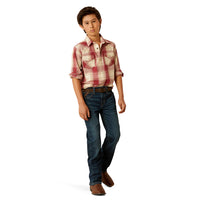 Ariat Boy's Hardwick Retro Fit Western Snap Shirt in Red Plaid