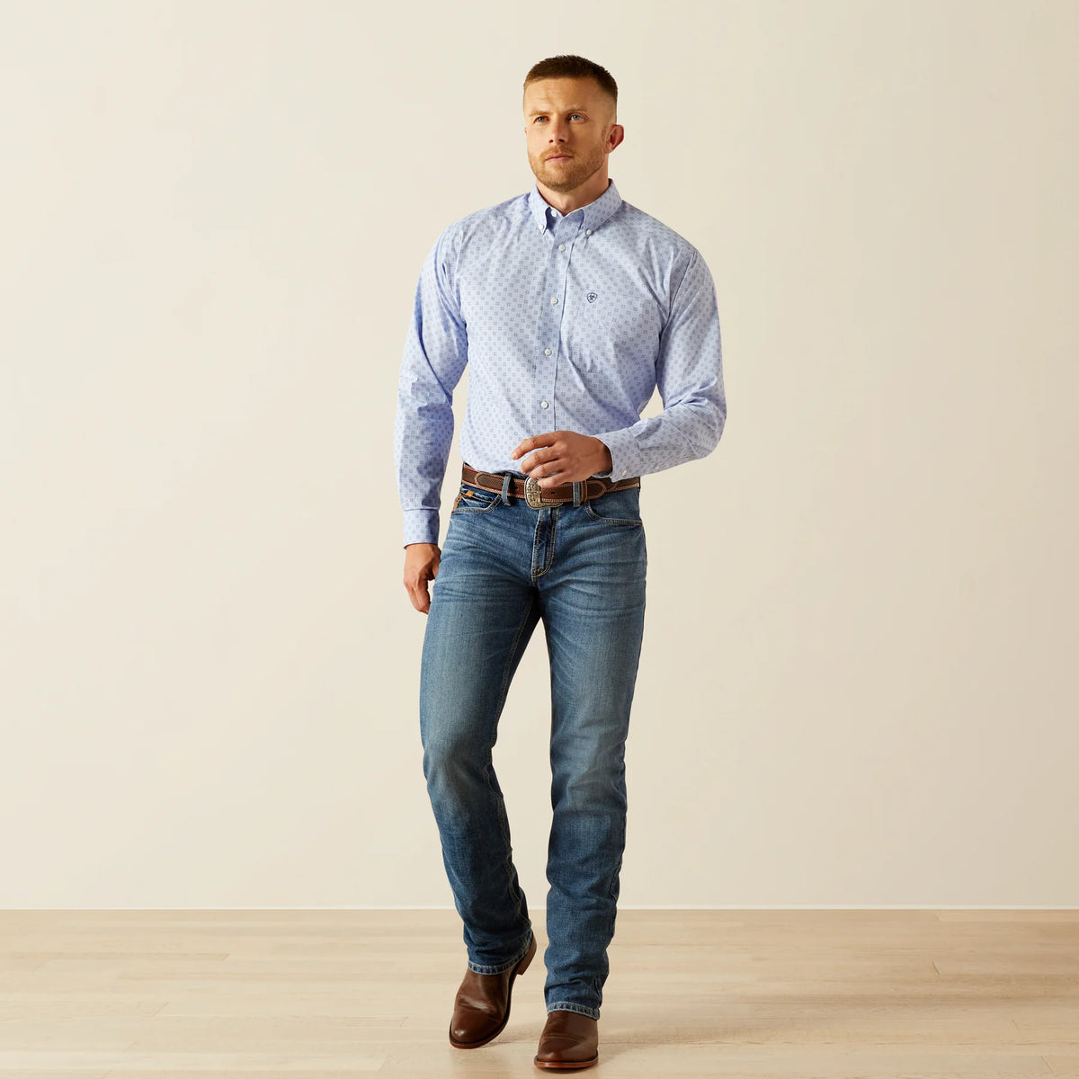 Ariat Men's L/S Wrinkle Free Otello Classic Fit Western Button Down Shirt in Periwinkle