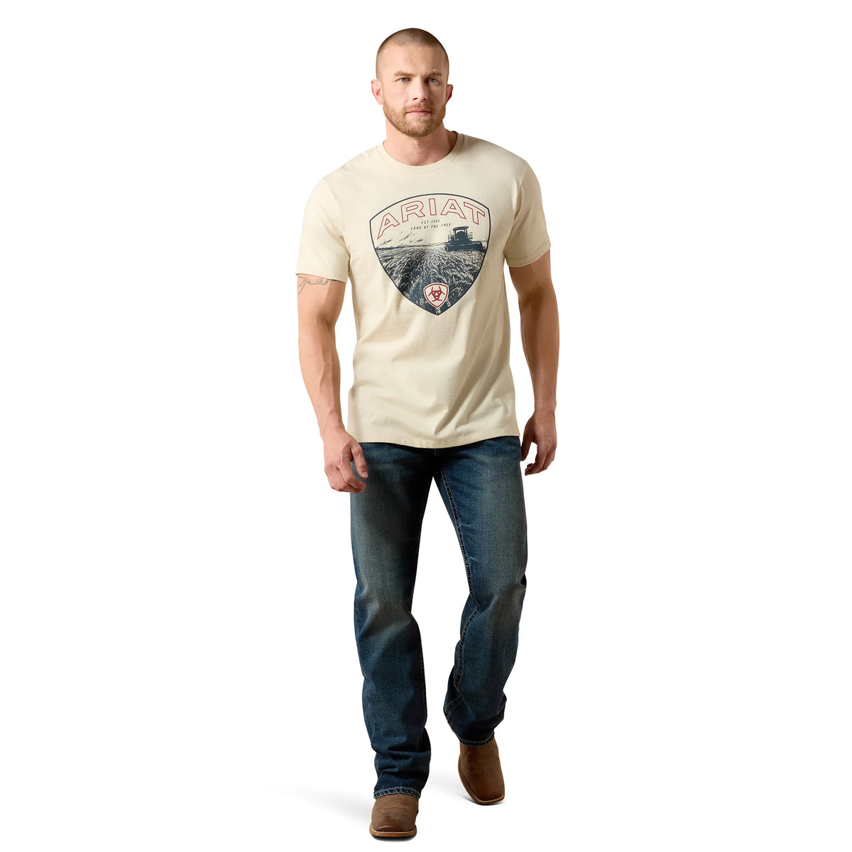 Ariat Men's Land of the Free Farm Shield Classic Fit T-Shirt in Natural