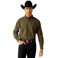 Ariat Men's Shep L/S Classic Fit Western Button Down Shirt in Deep Green Mixed Geometric