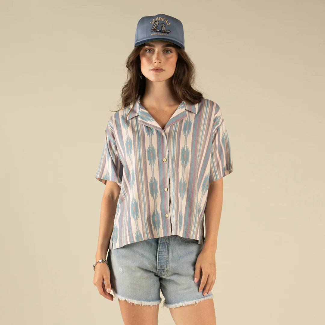 Sendero Provisions Co. Women's The Isla Top in Tuscon Stripe-Faded Teal
