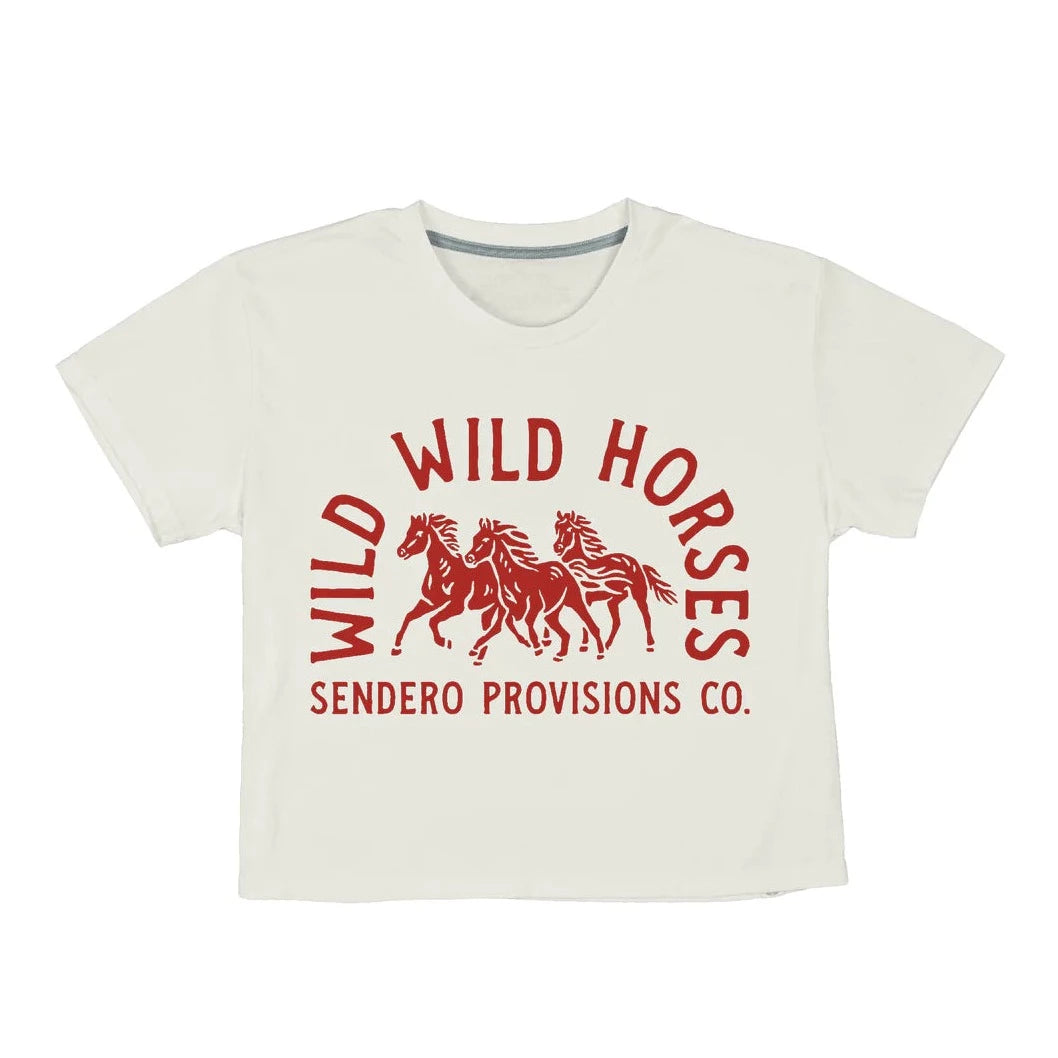 Sendero Provisions Co. Women's Wild Wild Horses Graphic Cropped T-Shirt in Vintage White