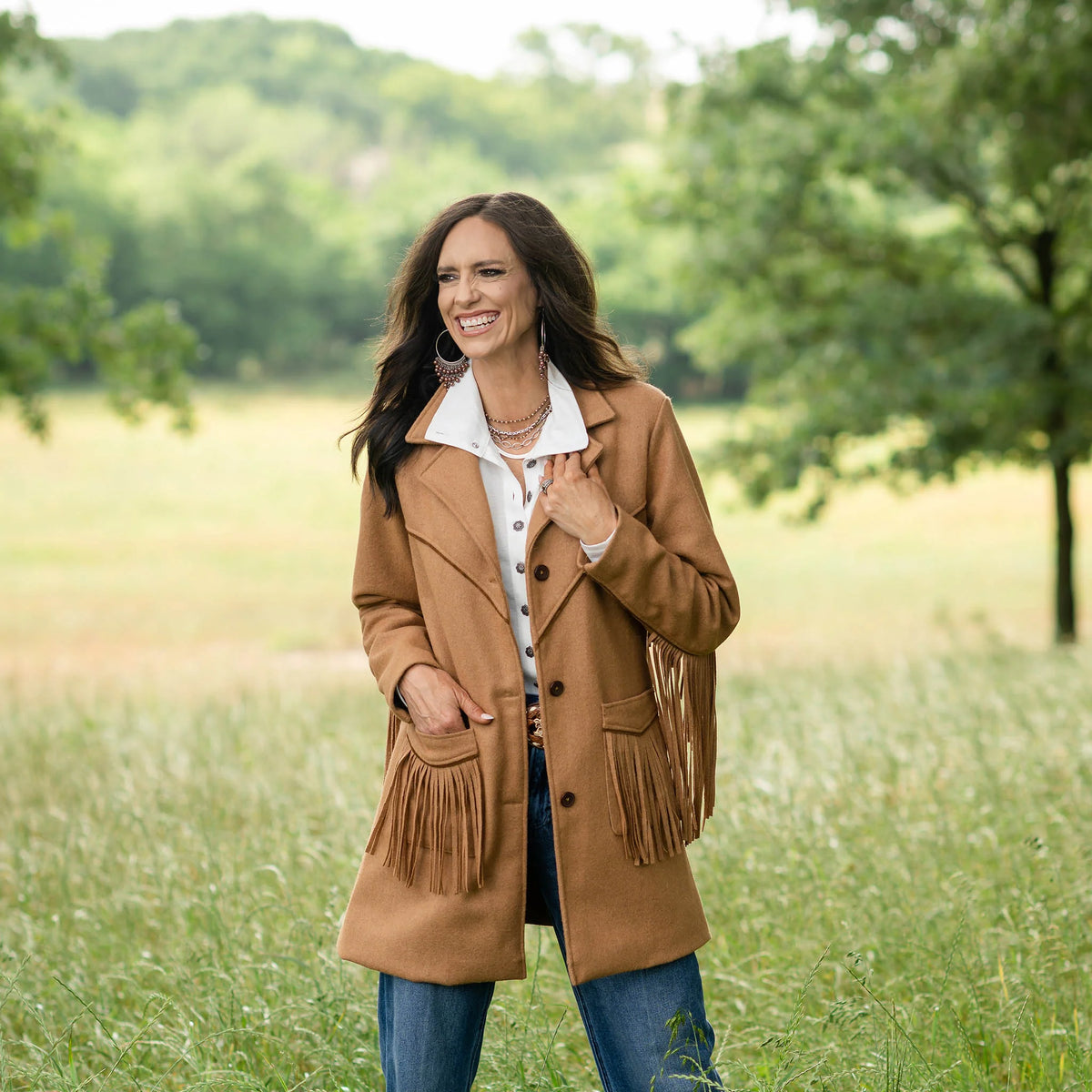 STS Ranchwear Women's Hattie Wool Fringe Coat in Chestnut