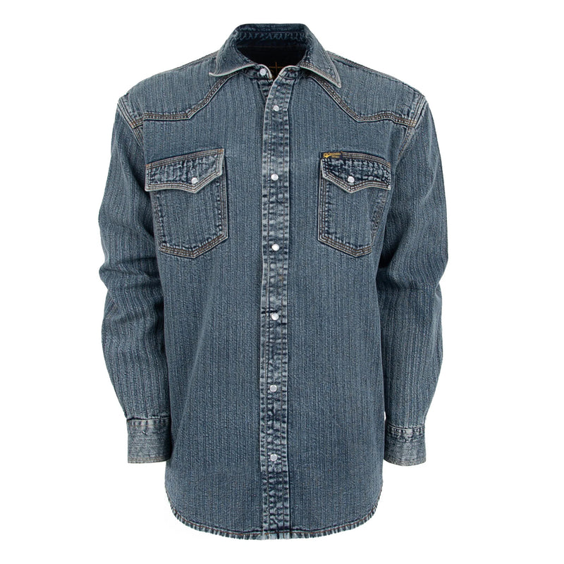 STS Ranchwear Men's Duke Western Denim Snap Shirt in Medium Wash