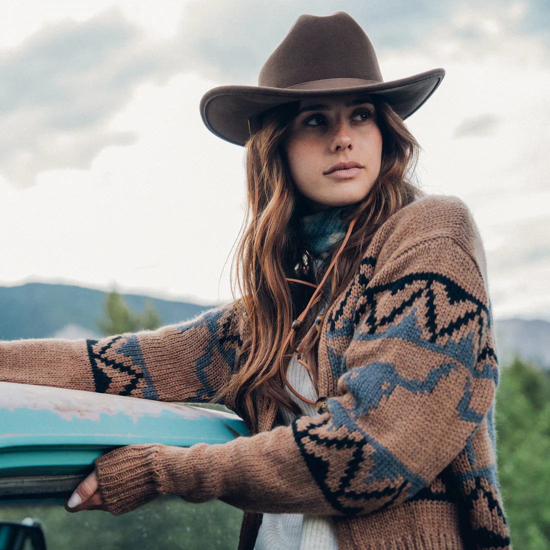 Stetson Women's Steer Head Cropped Cardigan in Brown