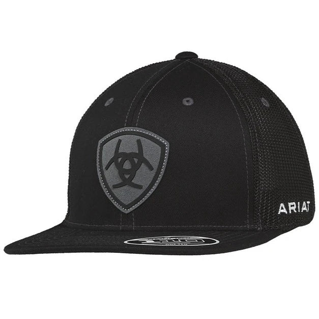 Ariat Suede Logo Shield Patch Trucker Cap in Black