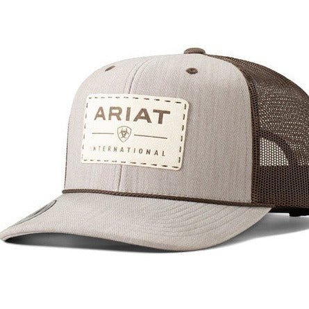 Ariat Suede Logo Patch Mesh Trucker Cap in Grey/Brown