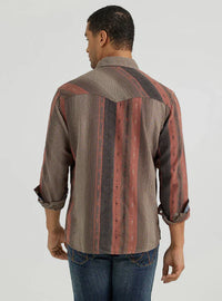 Wrangler Retro Men's L/S Premium Southwest Striped Western Snap Shirt in Brown & Orange