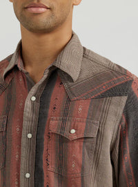 Wrangler Retro Men's L/S Premium Southwest Striped Western Snap Shirt in Brown & Orange