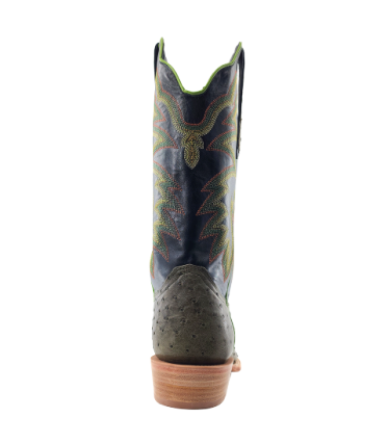 R. Watson Men's Forrest Green Full Quill Ostrich Narrow Square Toe Boots