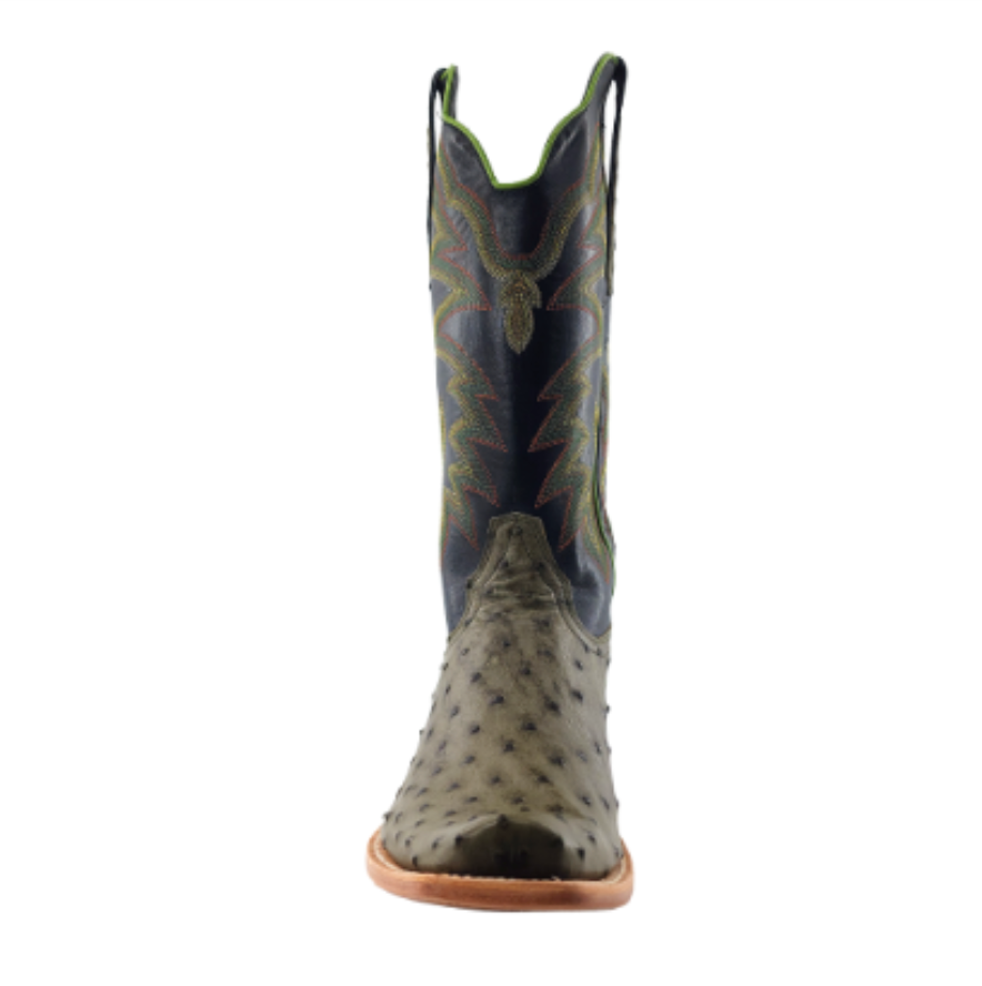R. Watson Men's Forrest Green Full Quill Ostrich Narrow Square Toe Boots