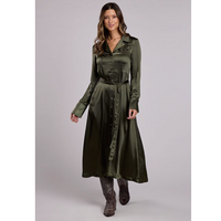 Stetson Women's L/S Satin Maxi Dress in Olive