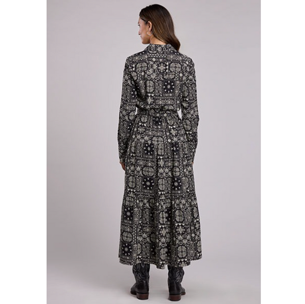 Stetson Women's L/S Bandana Patchwork Tiered Maxi Dress in Black