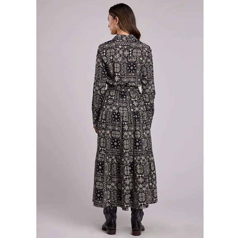 Stetson Women's L/S Bandana Patchwork Tiered Maxi Dress in Black