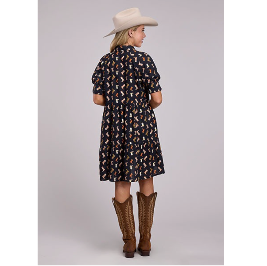 Roper Women's Boot Print Baby Doll Dress in Black