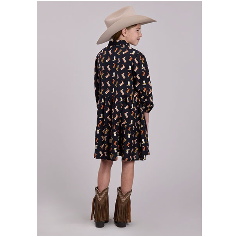 Roper Girl's Boot Print Peasant Dress in Black