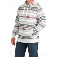 Cinch Men's Striped Lightweight Pullover Hoodie in Red and White