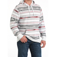 Cinch Men's Striped Lightweight Pullover Hoodie in Red and White