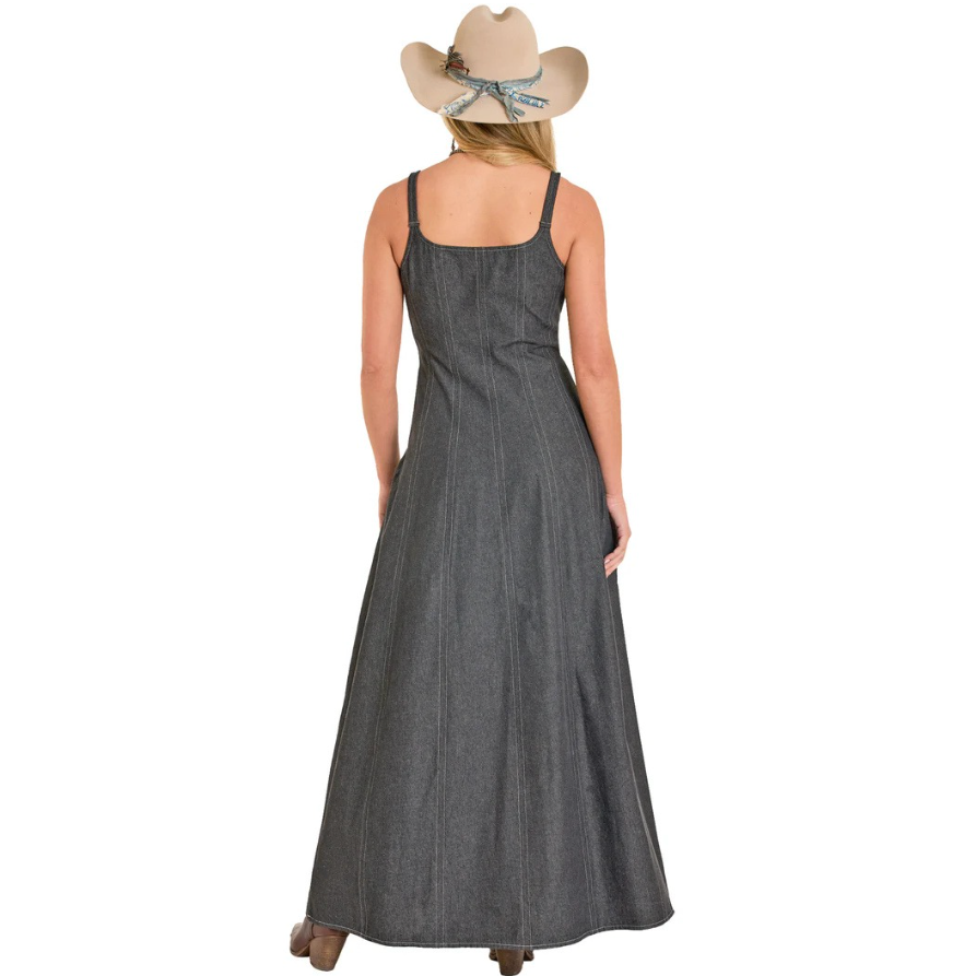 Rock & Roll Denim by Panhandle Slim Women's Buckle Strap Denim Maxi Dress in Black