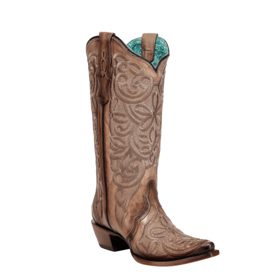Corral Women's Nude Flower Embroidery & Crystal Snip Toe Boot