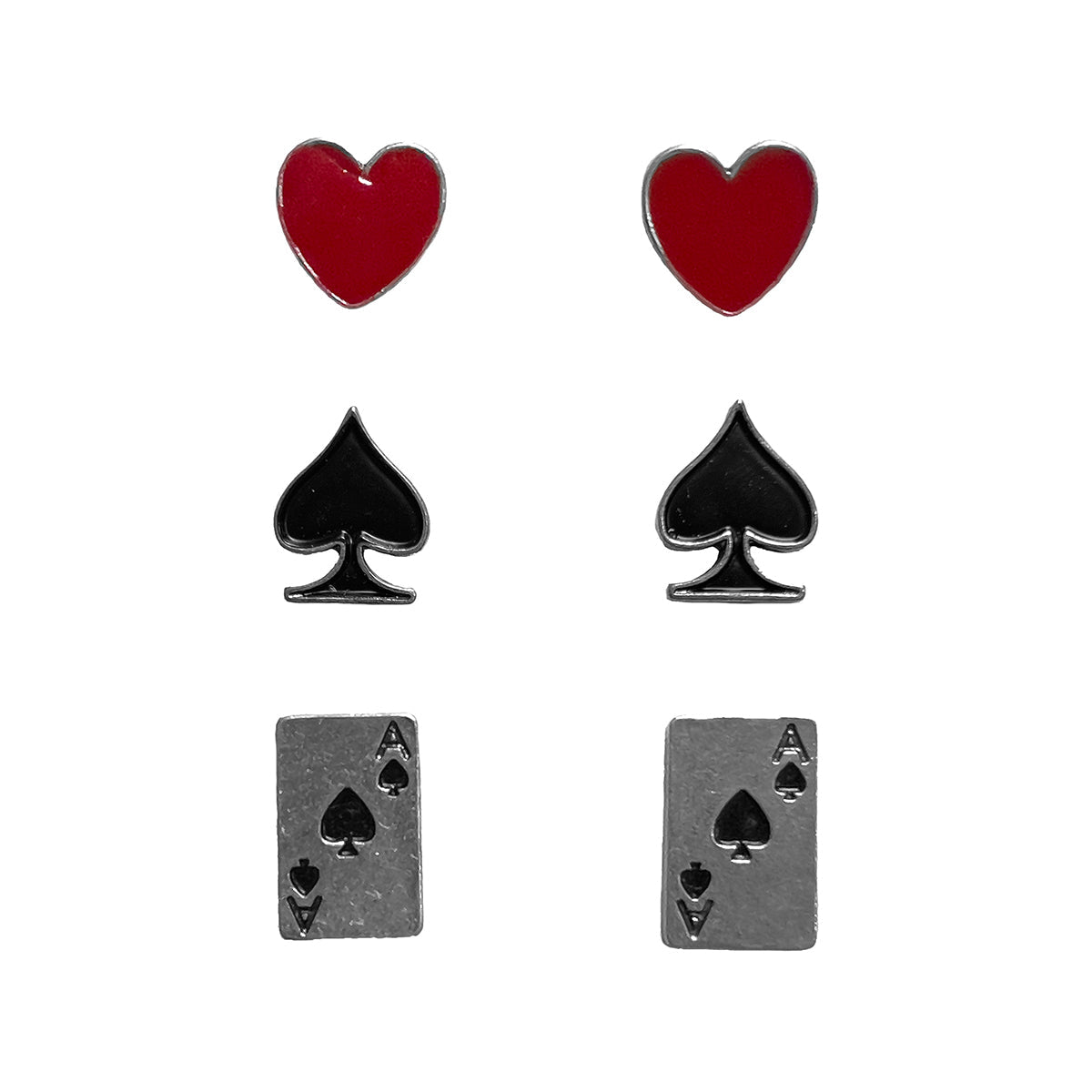 Silver Strike Card Suits Earring 3 Pack