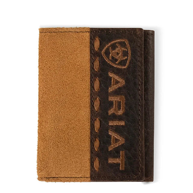 Ariat Men's Roughout Croco Tan Trifold Leather Wallet