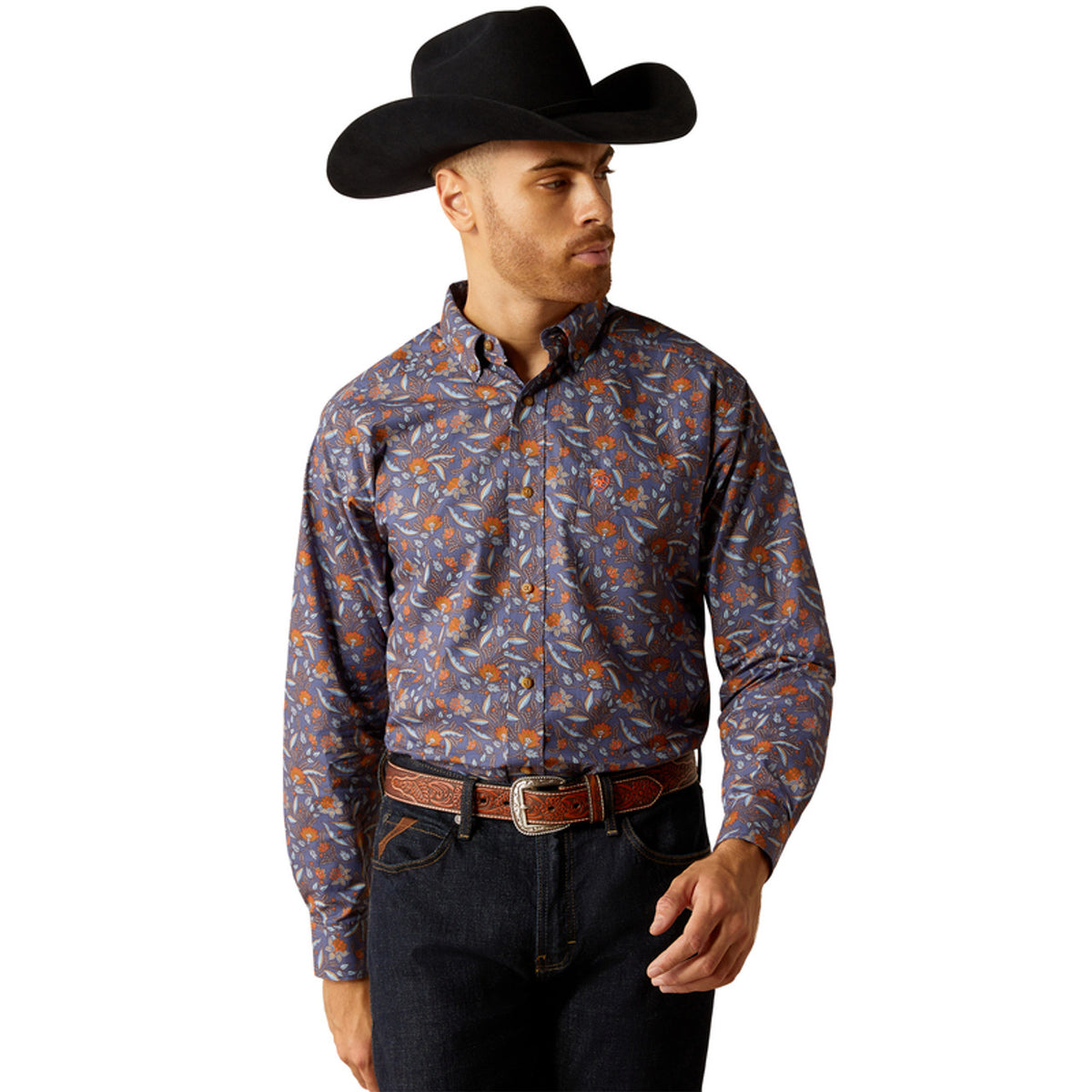 Ariat Men's Ty L/S Classic Fit Western Button Down Shirt in Dark Blue Floral