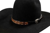 Twister Floral Tooled & Buck Lace Brown and Black Leather Hat Band