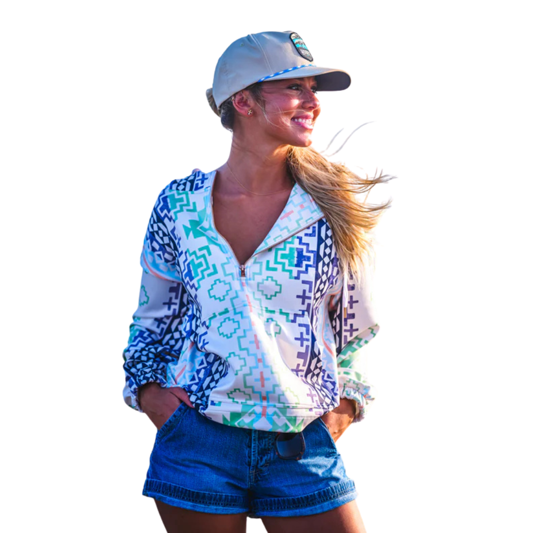Hooey Women's "Mazatlan" Aztec Half Zip Hoodie in Cream