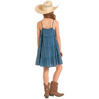 Rock & Roll Denim Girl's Eyelet Dress in Navy