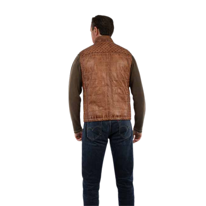 Scully Men's Quilted Leather Vest in Tan