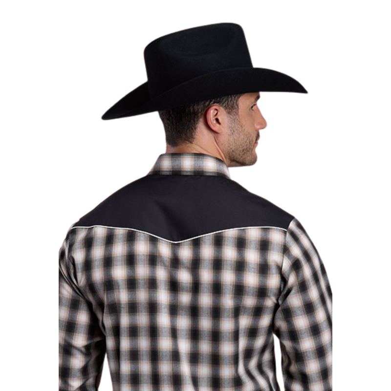 Roper Men's L/S Western Snap Shirt in Black Plaid