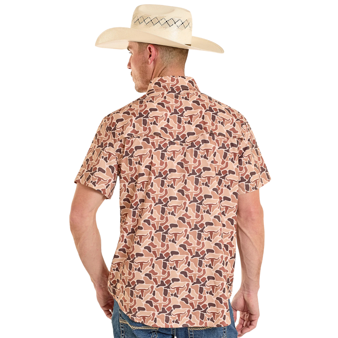 Rock & Roll Denim Men's S/S TEK Western Skull Camo in Camel