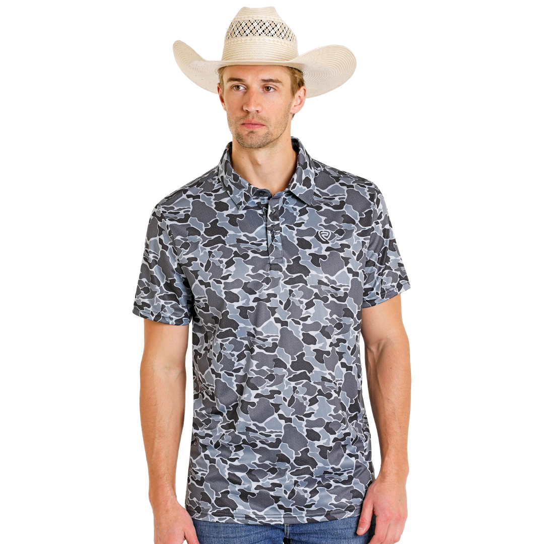 Rock & Roll Denim Men's S/S Charcoal Camo Polo