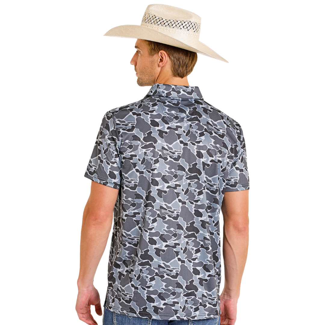 Rock & Roll Denim Men's S/S Charcoal Camo Polo