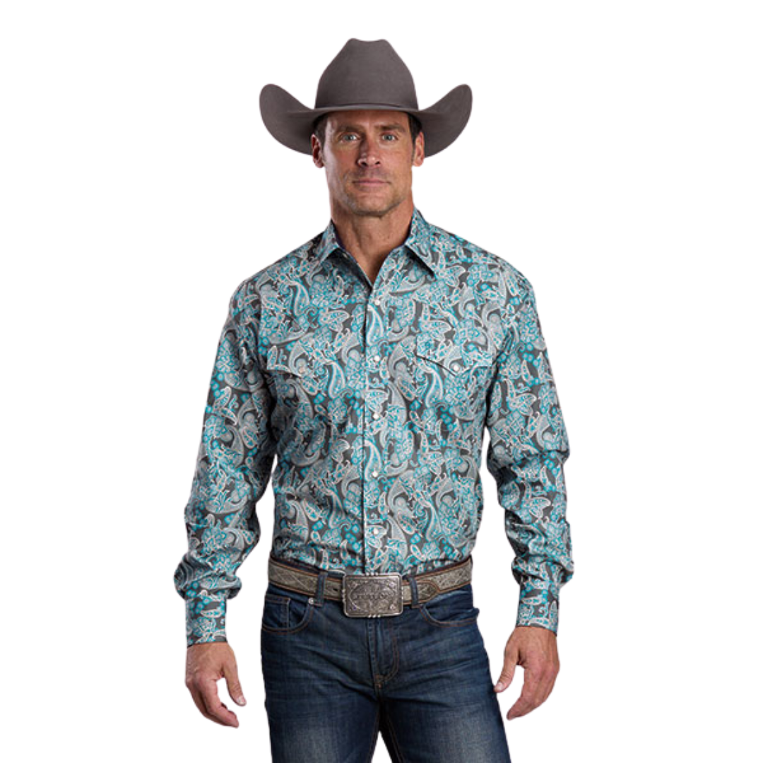 Stetson Men's Paisley Western Button Down Shirt in Turquoise