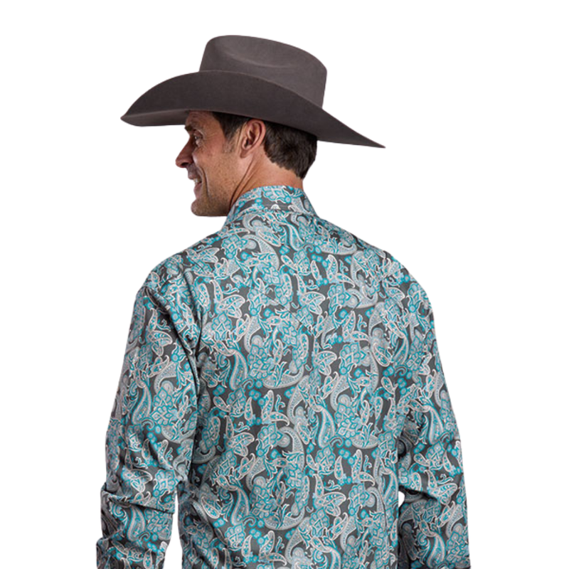 Stetson Men's Paisley Western Button Down Shirt in Turquoise