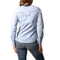 Kimes Ranch Women's Logo Horn Button Down Blouse in Light Blue